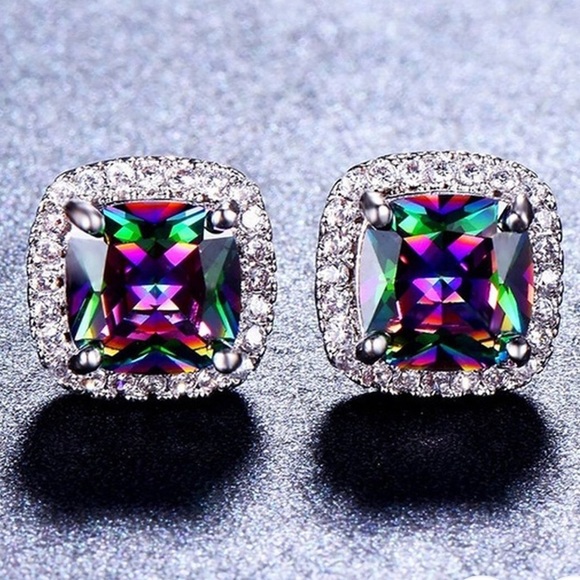 925 Silver Mystic Rainbow & White Topaz Earrings - Picture 1 of 12